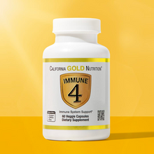 Cargar imagen en el visor de la galería, Immune 4, California Gold Nutrition, apoya tu sistema inmune, aumenta tus defensas, contiene vitaminas C, D3, Zinc, y Selenio. Tamaños Disponibles: De 180 y de 60 cápsulas