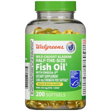 Cargar imagen en el visor de la galería, OMEGA 3 de Aceite de pescado silvestre de Alaska, cápsulas de la mitad de tamaño, Walgreens, 200 softgels
