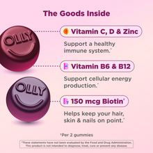 Cargar imagen en el visor de la galería, Multivitamínico para Mujeres OLLY Women's Multi con Biotina 150 mcg, 200 Gomitas, Sabor Frutos del Bosque | Vitaminas A, C, D, E, Complejo B y Ácido Fólico para la Salud Femenina