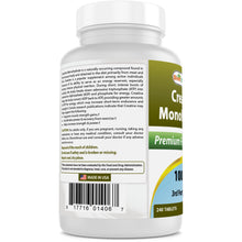 Cargar imagen en el visor de la galería, Creatina Monohidratada: crecimiento muscular y más rendimiento durante el ejercicio. Best Naturals. 240 tabletas