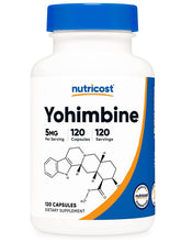 Cargar imagen en el visor de la galería, Yohimbine HCl 5mg, 120 cápsulas. Mejora salud sexual, afrodisiaco, disfunción erectil, uso en hombre y mujeres Nutricost