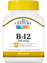 Cargar imagen en el visor de la galería, Vitamina B-12, 500 mcg, 21 Century, 110 tabletas