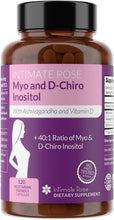 Cargar imagen en el visor de la galería, Myo-inositol y D-quiro inositol para mujeres, Intimate Rose, equilibrio hormonal y apoyo ovárico para mujeres, proporción ideal de 40:1, vitamina D3 + Ashwagandha, 120 cápsulas