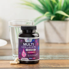 Cargar imagen en el visor de la galería, Multi Colageno: 5 tipos diferentes de colágeno (I, II, III, V, X). Apoya la salud de pelo, piel, uñas, articulaciones y defensas. 120 cápsulas extrafuertes.