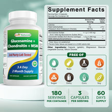 Cargar imagen en el visor de la galería, Glucosamina + condroitina y MSM, 2600 mg por porción, Best Naturals, 180 cápsulas