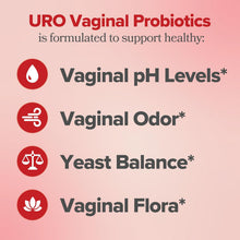 Cargar imagen en el visor de la galería, URO Vaginal Probiotics para la salud vaginal de las mujeres, equilibrio del pH, mezcla de prebióticos y probióticos Lactobacillus, promueve el olor y flora vaginal saludable, 60 cápsulas