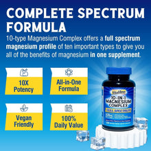 Cargar imagen en el visor de la galería, Complejo de magnesio (Magnesium Complex) 10 en 1, Vitalibre , 420 mg de magnesio elemental, ultra fuerza, máxima absorción, suplemento de magnesio quelado para nervios, salud ósea y cardíaca, sin OMG, 120 cápsulas veganas