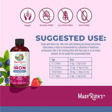 Cargar imagen en el visor de la galería, Hierro líquido MaryRuth’s | Para mujeres, hombres y niños | Formación de glóbulos rojos | Transporte de oxígeno | Metabolismo energético | A partir de los 4 años | Sin azúcar | Vegano | Sin OGM | Sin gluten | 15,22 onzas