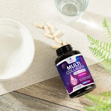 Cargar imagen en el visor de la galería, Multi Colageno: 5 tipos diferentes de colágeno (I, II, III, V, X). Apoya la salud de pelo, piel, uñas, articulaciones y defensas. 120 cápsulas extrafuertes.