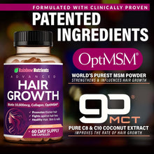Cargar imagen en el visor de la galería, Hair Growth,| Biotina 10,000mcg, colágeno, OptiMSM® patentado, goMCT®, Saw Palmetto | Crecimiento naturalmente más fuerte y saludable cabello, piel y uñasVitaminas para el crecimiento del cabello para mujeres 120 cápsulas, PPU