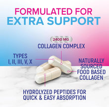 Cargar imagen en el visor de la galería, Multi Colageno: 5 tipos diferentes de colágeno (I, II, III, V, X). Apoya la salud de pelo, piel, uñas, articulaciones y defensas. 120 cápsulas extrafuertes.