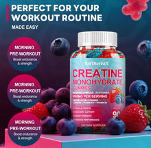 Cargar imagen en el visor de la galería, Gomitas de monohidrato de creatina de 8000 mg con BCAA, L-carnitina, taurina y vitamina B12, suplemento preentrenamiento para crecimiento muscular, fuerza y energía, 90 gomitas masticables con sabor