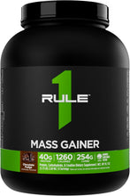 Cargar imagen en el visor de la galería, Proteina MASS GAINER, Rule 1, Fórmula hipercalórica para el aumento de peso con más de 1,220 calorías, más de 250 g de mezcla de carbohidratos complejos y 40 g de proteína 100% de suero por porción, 5.73 libras, varios sabores disponibles