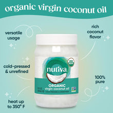 Cargar imagen en el visor de la galería, Aceite de coco virgen orgánico prensado en frío, “USDA Organic”, sin OMG, Nutiva, vegano, keto, sabor y aroma fresco para usar en la cocina, piel y cabello, 15 onzas