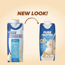 Cargar imagen en el visor de la galería, Batido de Proteína de Vainilla Pure Protein, 30 g de proteína completa, vitaminas A, C, D y E más zinc para apoyar la salud inmunológica, listo para beber y apto para dieta keto, botellas de 11 oz, caja de 12 unidades.