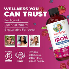 Cargar imagen en el visor de la galería, Hierro líquido MaryRuth’s | Para mujeres, hombres y niños | Formación de glóbulos rojos | Transporte de oxígeno | Metabolismo energético | A partir de los 4 años | Sin azúcar | Vegano | Sin OGM | Sin gluten | 15,22 onzas