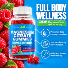 Cargar imagen en el visor de la galería, Citrato de Magnesio en Gomitas Just Nutrients 600 mg, Sabor Frambuesa | Apoyo a la Relajación, Huesos, Músculos y Sistema Nervioso, 120 Gomitas