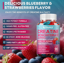 Cargar imagen en el visor de la galería, Gomitas de monohidrato de creatina de 8000 mg con BCAA, L-carnitina, taurina y vitamina B12, suplemento preentrenamiento para crecimiento muscular, fuerza y energía, 90 gomitas masticables con sabor