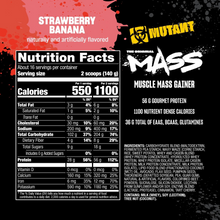 Cargar imagen en el visor de la galería, Mutant Mass, Proteina en polvo, 56 gramos de proteina, 36g BCAA, glutamina, EAA, 1100 calorias, Sabores Vainilla y Guineo, 5 libras