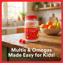 Cargar imagen en el visor de la galería, SmartyPants Multivitamínicos en gomitas para niños con Omega 3 DHA/EPA, Vitaminas D3, C, B12, B6, A, K y Zinc; sin gluten, etiqueta limpia, tres sabores frutales, 60 gomitas