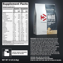Cargar imagen en el visor de la galería, Dymatize Super Mass Gainer Proteína en polvo, Vainilla gourmet, 52g de proteína, 1g de creatina, 1280 calorías, 10.7g de BCAA, 245g de carbohidratos, contiene proteína de suero, aislado y caseína, 12 libras