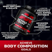 Cargar imagen en el visor de la galería, Proteína para perder peso y ganar definición muscular. NitroTech Ripped. Muscletech, Chocolate, Proteína + L-Carnitina. 4 Libras