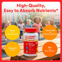 Cargar imagen en el visor de la galería, SmartyPants Multivitamínicos en gomitas para niños con Omega 3 DHA/EPA, Vitaminas D3, C, B12, B6, A, K y Zinc; sin gluten, etiqueta limpia, tres sabores frutales, 60 gomitas