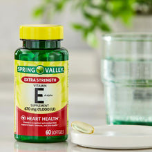 Cargar imagen en el visor de la galería, VITAMINA E, 670mg 1,000 IU , extra fuerte, antioxidante, piel, reproducción, visión, corazón, cerebro. Spring Valley. 60 cápsulas.