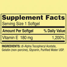 Cargar imagen en el visor de la galería, Vitamina E, 180 mg (400 IU) antioxidante, defensas, piel y corazón. Spring Valley. 100 cápsulas
