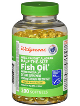Cargar imagen en el visor de la galería, OMEGA 3 de Aceite de pescado silvestre de Alaska, cápsulas de la mitad de tamaño, Walgreens, 200 softgels