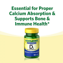 Cargar imagen en el visor de la galería, Vitamina D3, 125 mcg (5,000 IU), Spring Valley, 100 cápsulas