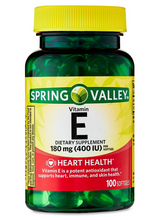 Cargar imagen en el visor de la galería, Vitamina E, 180 mg (400 IU) antioxidante, defensas, piel y corazón. Spring Valley. 100 cápsulas