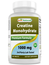 Cargar imagen en el visor de la galería, Creatina Monohidratada: crecimiento muscular y más rendimiento durante el ejercicio. Best Naturals. 240 tabletas