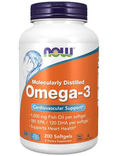 Cargar imagen en el visor de la galería, Omega 3: Favorece la salud de tu corazón, cerebro, colesterol. Científicamente comprobado. Now. 200 cápsulas