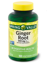Cargar imagen en el visor de la galería, Ginger Root (Raíz de Jengibre): Alivio de la náuseas, mareos, dolor menstrual, artritis. Spring Valley. 550 mg, 100 cápsulas