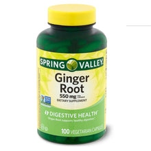 Cargar imagen en el visor de la galería, Ginger Root (Raíz de Jengibre): Alivio de la náuseas, mareos, dolor menstrual, artritis. Spring Valley. 550 mg, 100 cápsulas