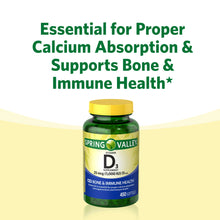Cargar imagen en el visor de la galería, Vitamina D3, 25 mcg (1000 IU). Spring Valley. Varios tamaños disponibles (De 100 y de 450 cápsulas)