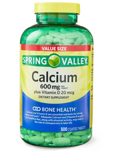 Cargar imagen en el visor de la galería, Calcio. Con vitamina D3. Esencial para tus huesos y varias funciones de tu cuerpo. Spring Valley. Varios tamaños disponibles
