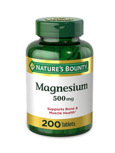 Cargar imagen en el visor de la galería, Magnesio 500mg de alta potencia | Esencial para salud en huesos y músculos Nature's bounty| 200 tabletas
