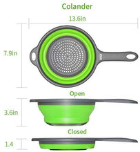 Cargar imagen en el visor de la galería, Colador de cocina plegable para ahorrar espacio, con asas, para escurrir diferentes tipos de alimentos. En material resitente y saludable.