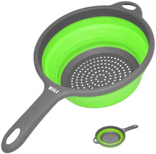 Cargar imagen en el visor de la galería, Colador de cocina plegable para ahorrar espacio, con asas, para escurrir diferentes tipos de alimentos. En material resitente y saludable.