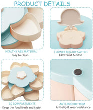 Cargar imagen en el visor de la galería, Bandeja giratoria para servir aperitivos con forma de pétalo, 10 recipientes seccionales divididos para dulces con soporte para teléfono para nueces y dulces secos (azul)✅️