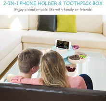 Cargar imagen en el visor de la galería, Bandeja giratoria para servir aperitivos con forma de pétalo, 10 recipientes seccionales divididos para dulces con soporte para teléfono para nueces y dulces secos (azul)✅️