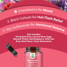 Cargar imagen en el visor de la galería, Suplemento natural para la menopausia, perfectos para el equilibrio hormonal, la sudoración nocturna y los sofocos, alivio de la menopausia, con resveratrol. 60 cápsulas.