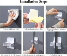 Cargar imagen en el visor de la galería, Soportes para escobas, soporte de pared, soportes autoadhesivos, sin perforación, superduradero, para escoba, para el hogar, cocina, jardín, almacenamiento de garaje, 2 unidades