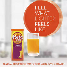 Cargar imagen en el visor de la galería, Metamucil Fiber, fibra de psyllium 4 en 1, bebida con sabor suave a naranja, 130 porciones. Alivia y controla: Estreñimiento, Colesterol, Azucar, Apetito. DISPONIBLE CON Y SIN AZUCAR.