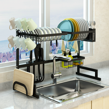 Cargar imagen en el visor de la galería, Escurridor de platos para colocar sobre el fregadero, ancho ajustable (para fregaderos de 32 - 40 pulgadas,) hecho de acero inoxidable, color negro