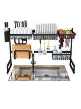 Cargar imagen en el visor de la galería, Escurridor de platos para colocar sobre el fregadero, ancho ajustable (para fregaderos de 32 - 40 pulgadas,) hecho de acero inoxidable, color negro