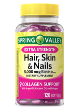 Cargar imagen en el visor de la galería, Pelo, Piel, y Uñas, Suplemento, con biotina extrafuerte de 5000 mcg, Colágeno hidrolizado, aceite de coco, aceite de argán, 120 cápsulas PPU