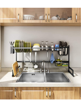 Cargar imagen en el visor de la galería, Escurridor de platos para colocar sobre el fregadero, ancho ajustable (para fregaderos de 32 - 40 pulgadas,) hecho de acero inoxidable, color negro